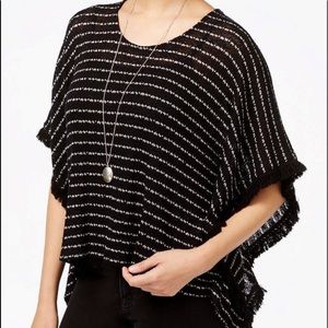 Maison Jules Striped Fringed Hacci Poncho Womens